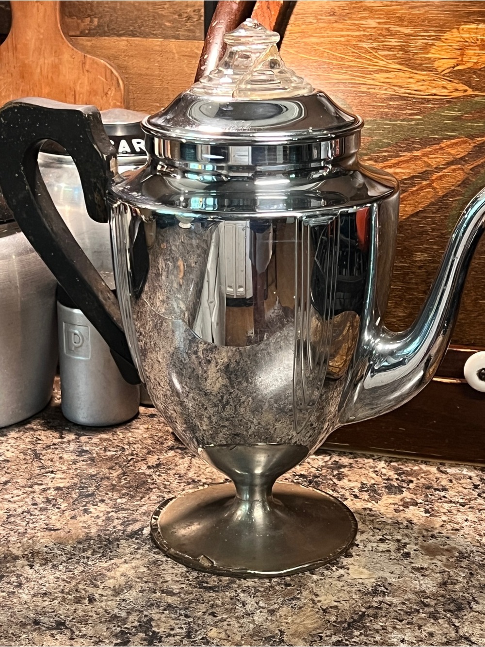 Vintage Mirro Pedestal Percolator with Black Handle